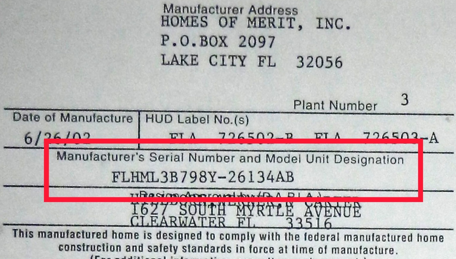 Mobile Home Serial Number Lookup Florida High Technology