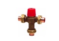 What is the purpose of a thermostatic mixing valve above a water heater?